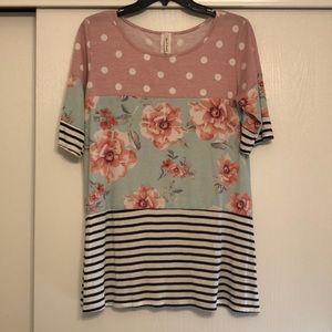 Floral polka dot stripe mixed top